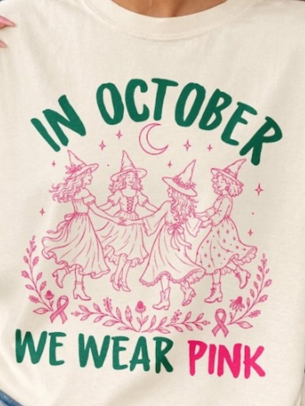 In October We Wear Pink Shirt, Breast Cancer Witch Shirt - Picture 2 of 4